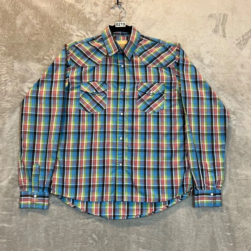 Cowboy Legend Shirt Youth Size XL Plaid‎ Long Sleeve Pearl Snap Western 4H Rodeo